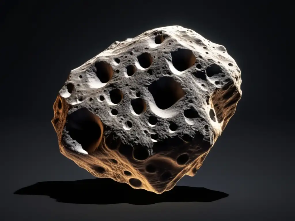 A stunning photorealistic image of Eunomia, a unique asteroid with jagged edges and irregular shapes, multiple craters, and small rocks on its surface