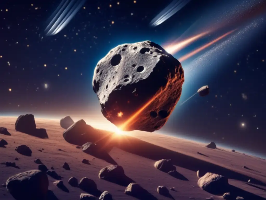 On this space exploration, we witness a magnificent falling star streaking across the sky, while an illuminated asteroid captures our attention