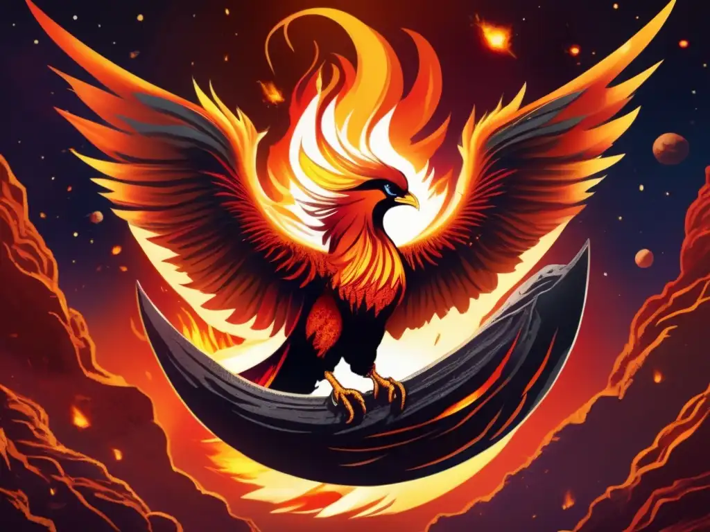 The fiery phoenix rises from its cocoon in a blaze, ready to face the unknown