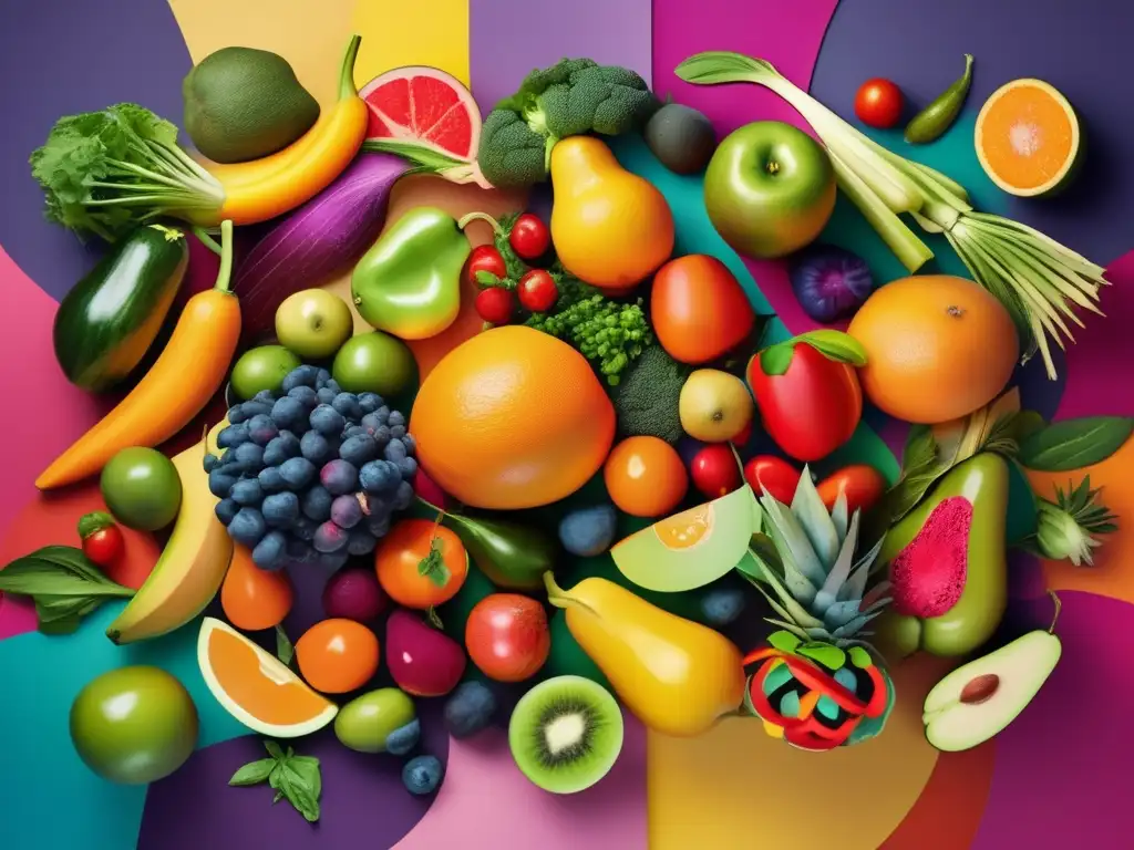 A kaleidoscope of colorful produce glows bright amidst an abstract backdrop, radying potential for growth and transformation