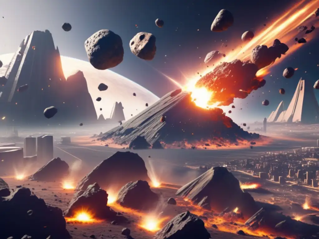 Futuristic asteroid attack scene captured in 8k resolution