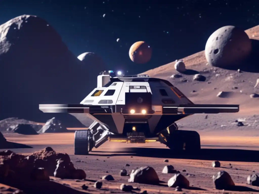 Dash: A stunning image of a futuristic asteroid mining space station docked to an asteroid, surrounded by rovers and drills