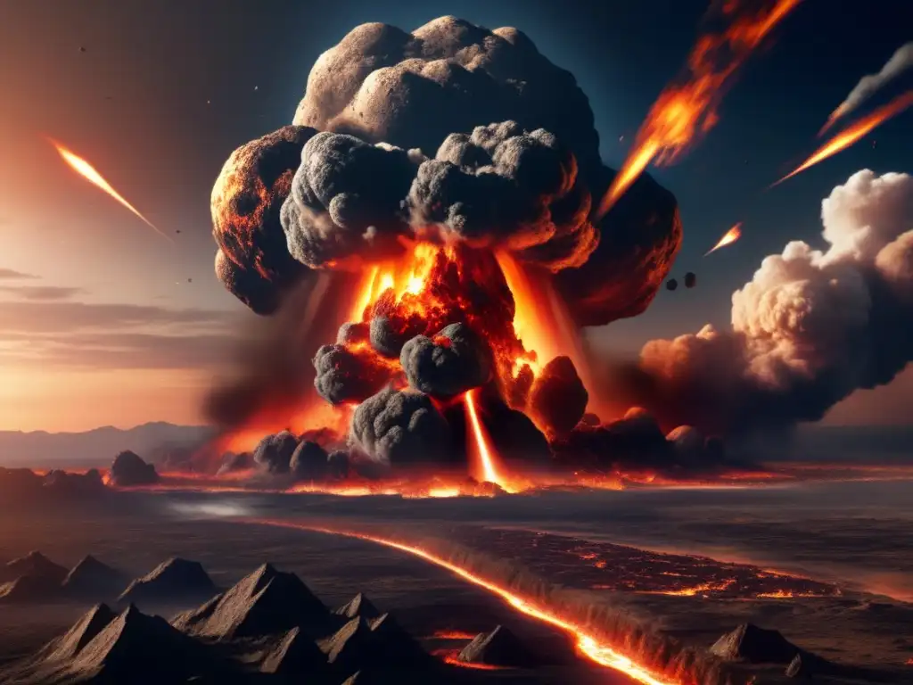 The asteroid strikes Earth with unthinkable force, causing a catastrophic explosion that engulfs the entire planet in flames and destruction