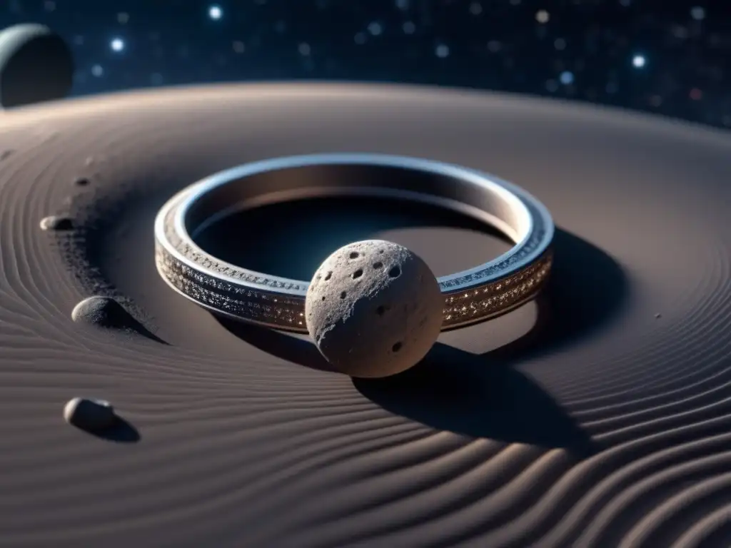 Haumea's Ring, a marvel of the cosmos, stands majestically in the vast expanse of space, its arcing shape detailed with photorealistic precision