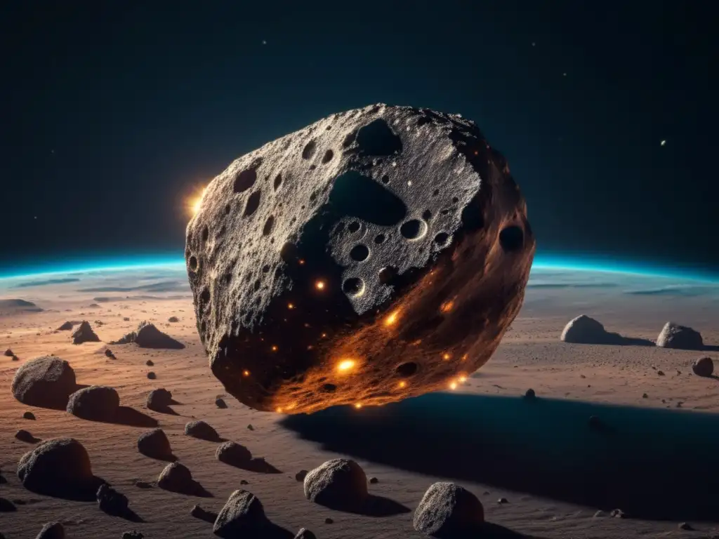 A hauntingly beautiful photo captures the lonely asteroid Hecuba, hanging eerily in the vast, dark abyss of space, glowing faintly with stunning surface textures, amplifying its otherworldly presence