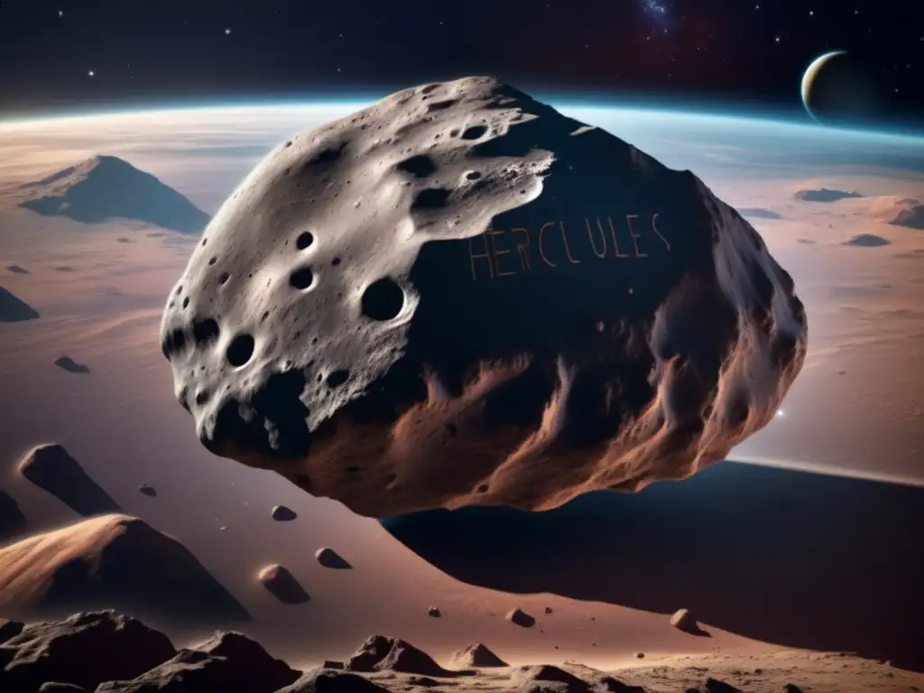 A photorealistic image of Hercules, the deep space asteroid, close to Earth