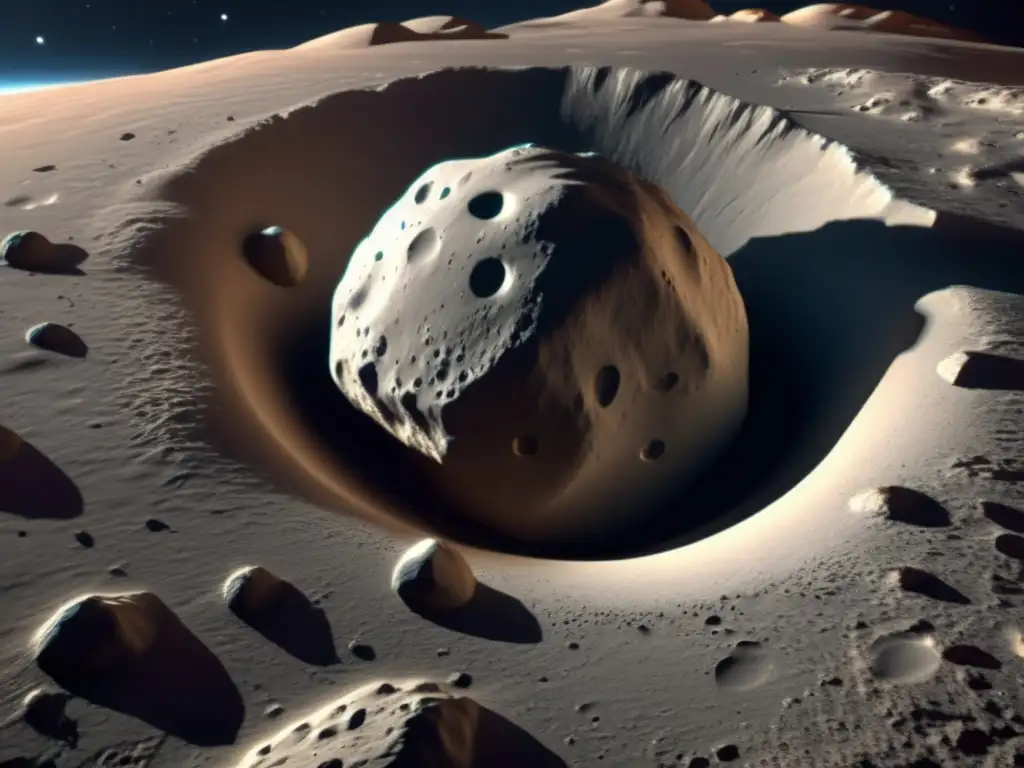 A 3D model of Asteroid Hygiea, showcasing its intricate surface structures and deep craters, with attention to detail on its texture and lighting