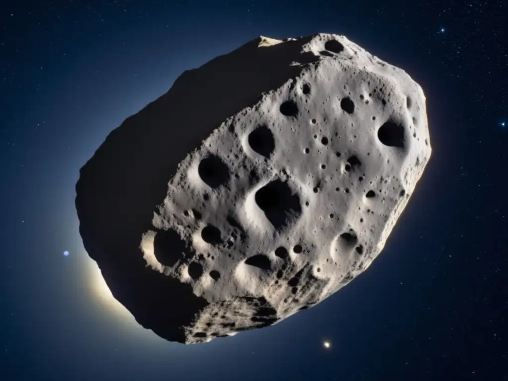 A stunning photograph of Asteroid Idomeneus, captured from a vantage point directly above its rugged terrain
