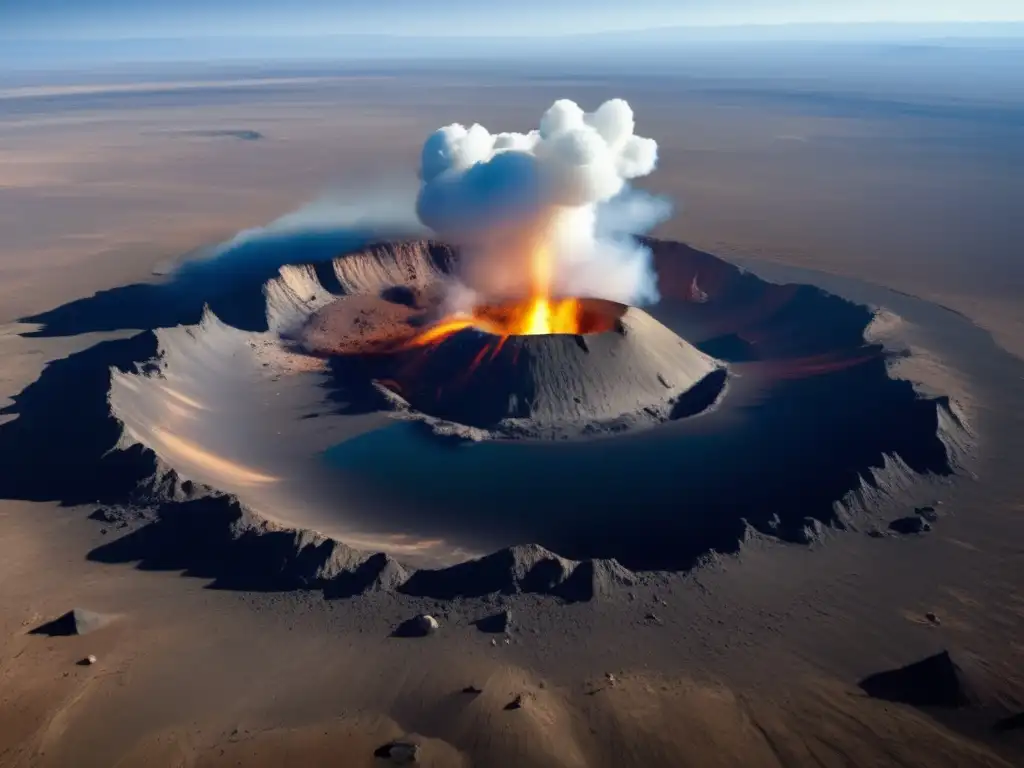 A highly detailed photograph of the extinction-causing asteroid impact site, showcasing the immense scale and destructive power of the massive crater