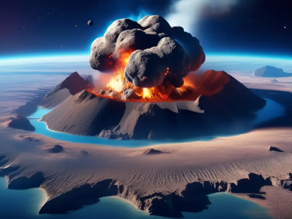 Detailed and photorealistic image of an asteroid impact on Earth, capturing the destructive power and intensity of such events