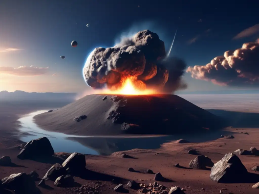 A devastating asteroid impact on Earth, captured in a photorealistic image