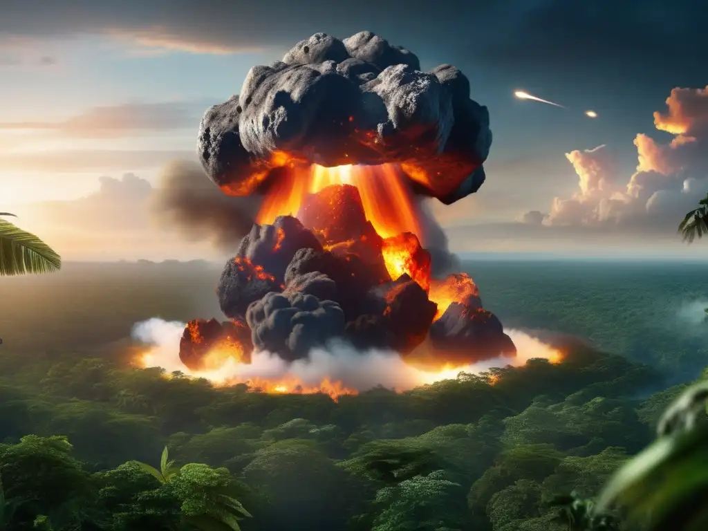 Sure, here's my ALT text for the image: 
- Photorealistic portrayal of an asteroid's collision with the Amazonian jungle