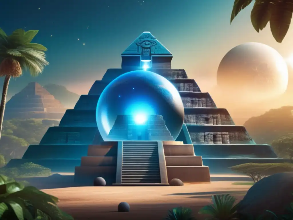 A photorealistic image of an ancient Greek temple or a Mayan pyramid, set in a vast open jungle landscape