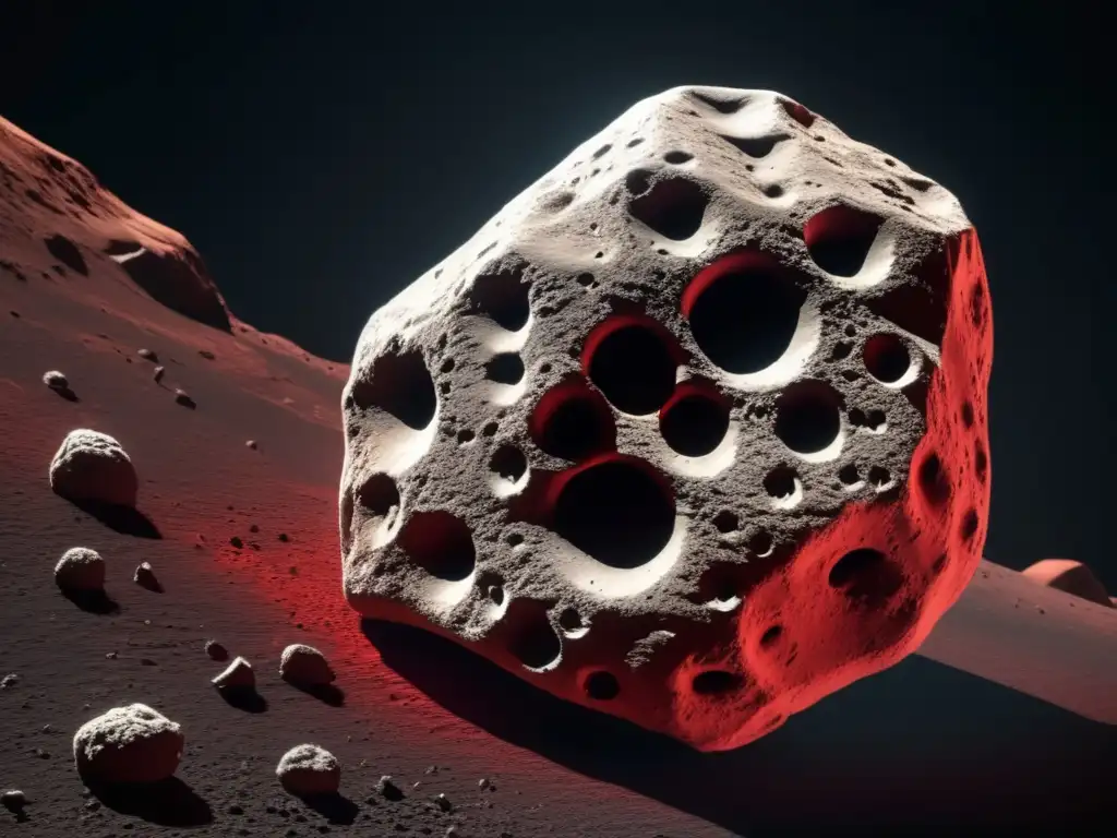 Kleopatra's royal symbol: a mysterious, closeup of a red-hued asteroid, boasting highly textured surfaces and deep craters, against a black backdrop