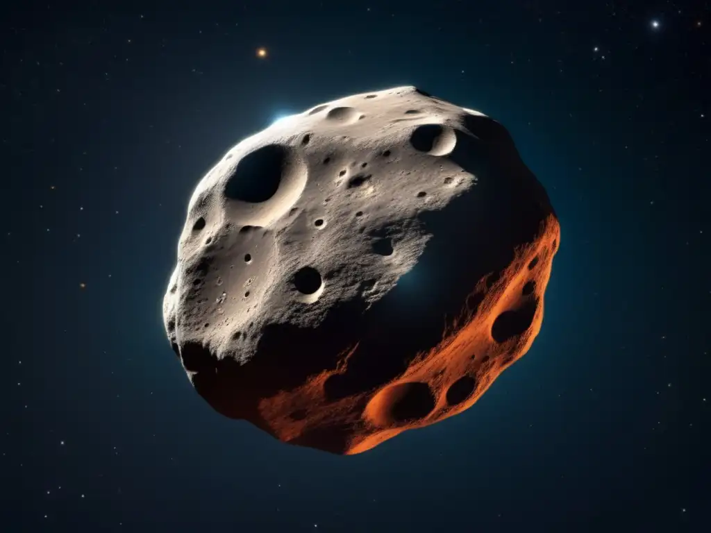 A deep space photorealistic image of Kleopatra, the massive asteroid with irregular surface features in stark contrast to the black background