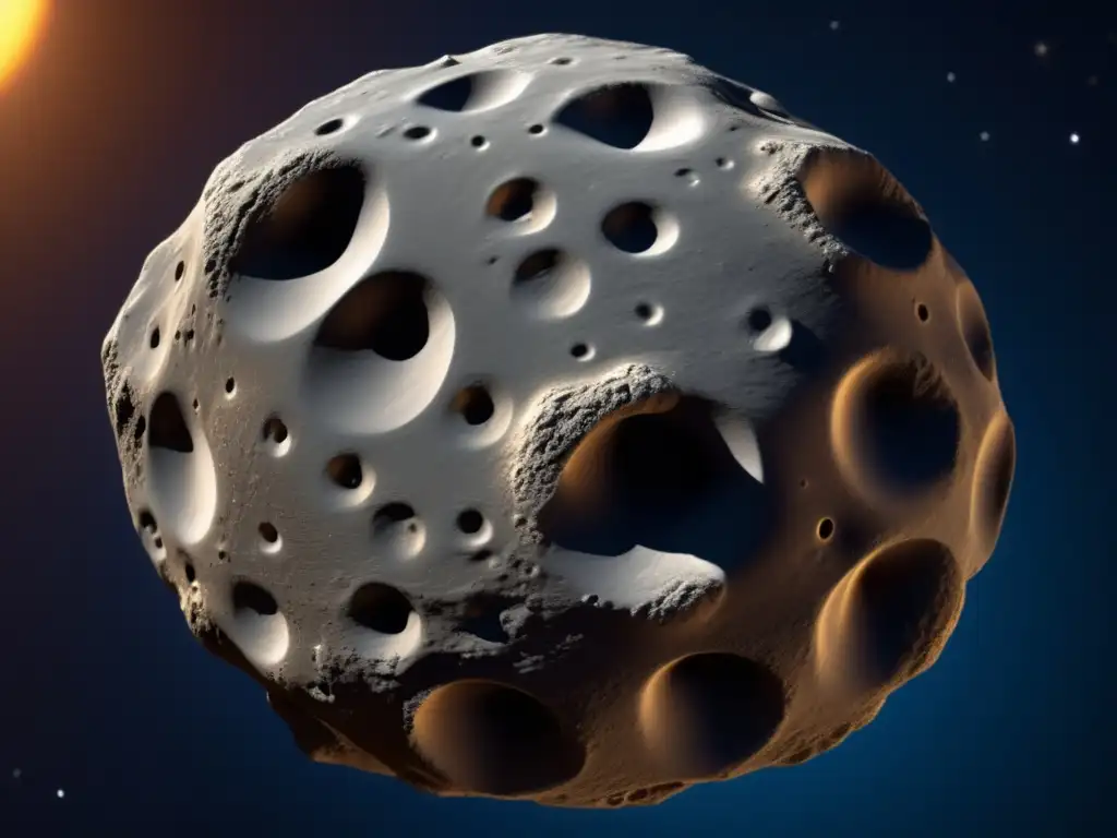 Captures the essence of the Kleopatra asteroid's unique shape and surface features with highly detailed, 8k resolution imagery