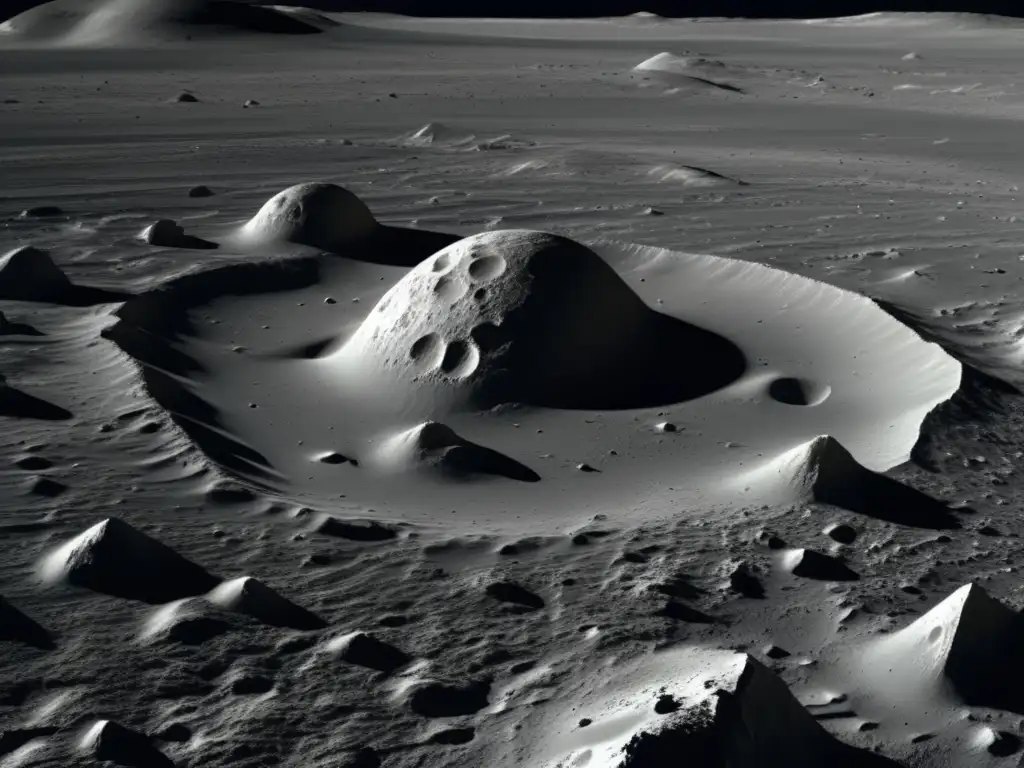 Discovering the 2002 AA29 rock formation on the lunar surface through a closeup photorealistic image, with shadows and fine details visible