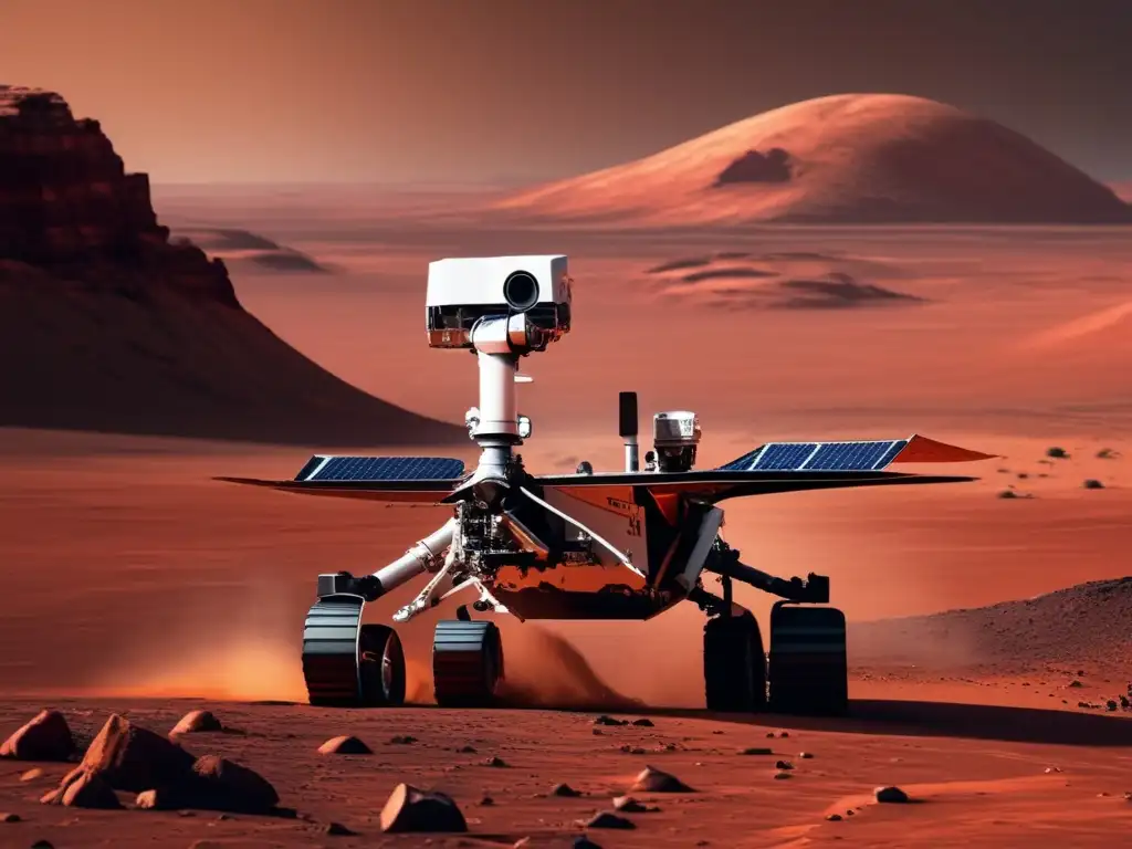 Dash: - A breathtaking photorealistic depiction of the Perseverance Mars Rover exploring the rugged terrain of Mars