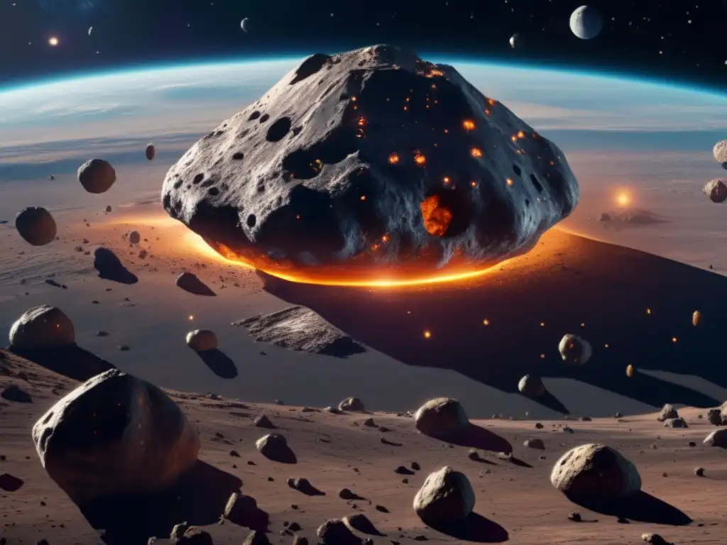 A breathtaking photorealistic depiction of a huge asteroid, eerily similar to Telemachus, in deep space