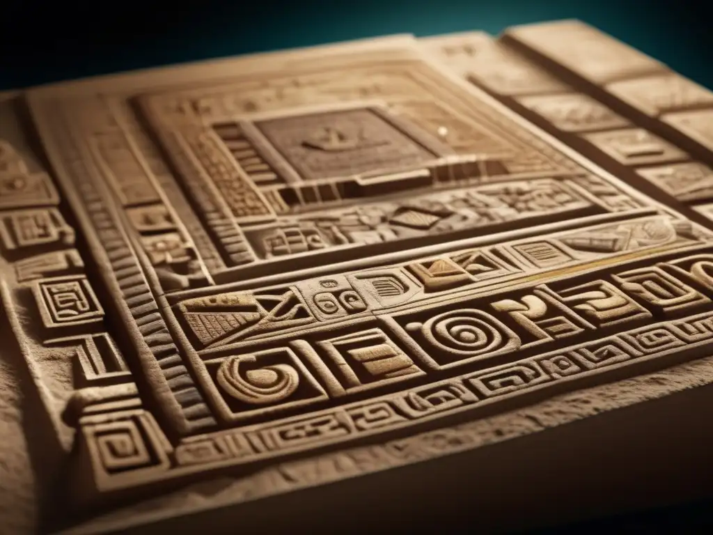 This photorealistic depiction of the Maya codices highlights the intricate hieroglyphics and symbolism surrounding asteroids in their culture