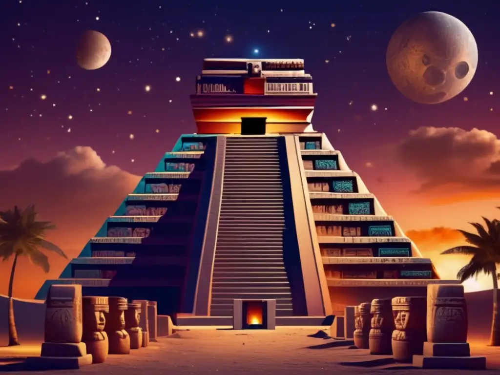 An ancient Mayan observatory comes to life under the cover of night, with a massive pyramid at its center