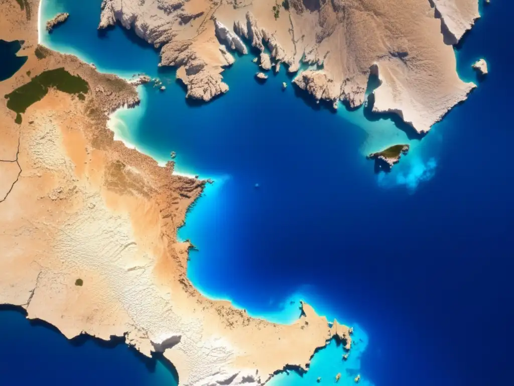 The satellite image reveals the breathtaking beauty of the Mediterranean Sea, with its rocky islands in view