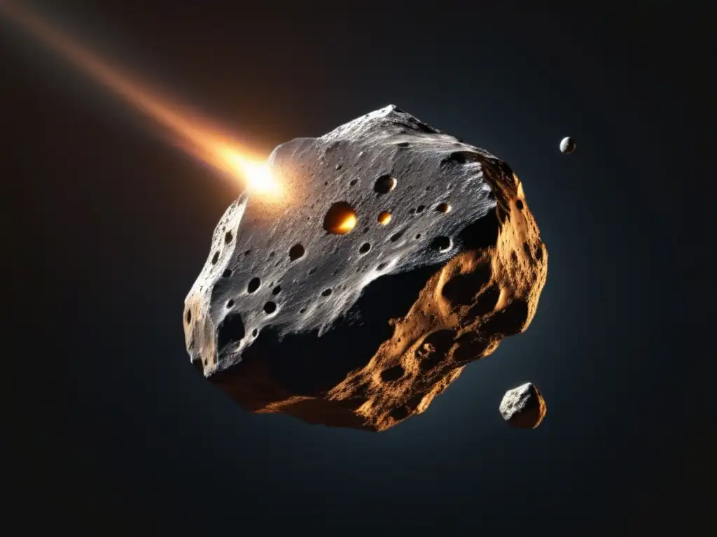A stunning photorealistic depiction of a metallic asteroid against a deep black backdrop
