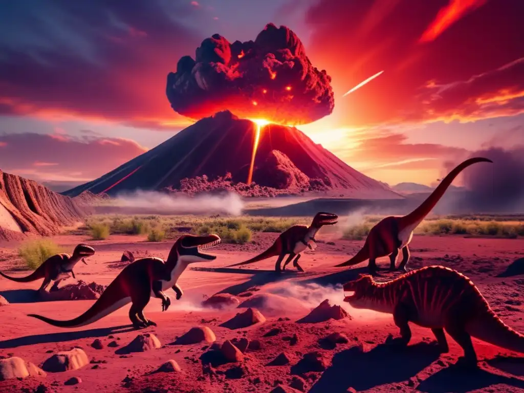 A breathtaking image of a meteor impact on a paleontological dig site, surrounded by alien-like extinct dinosaur bones