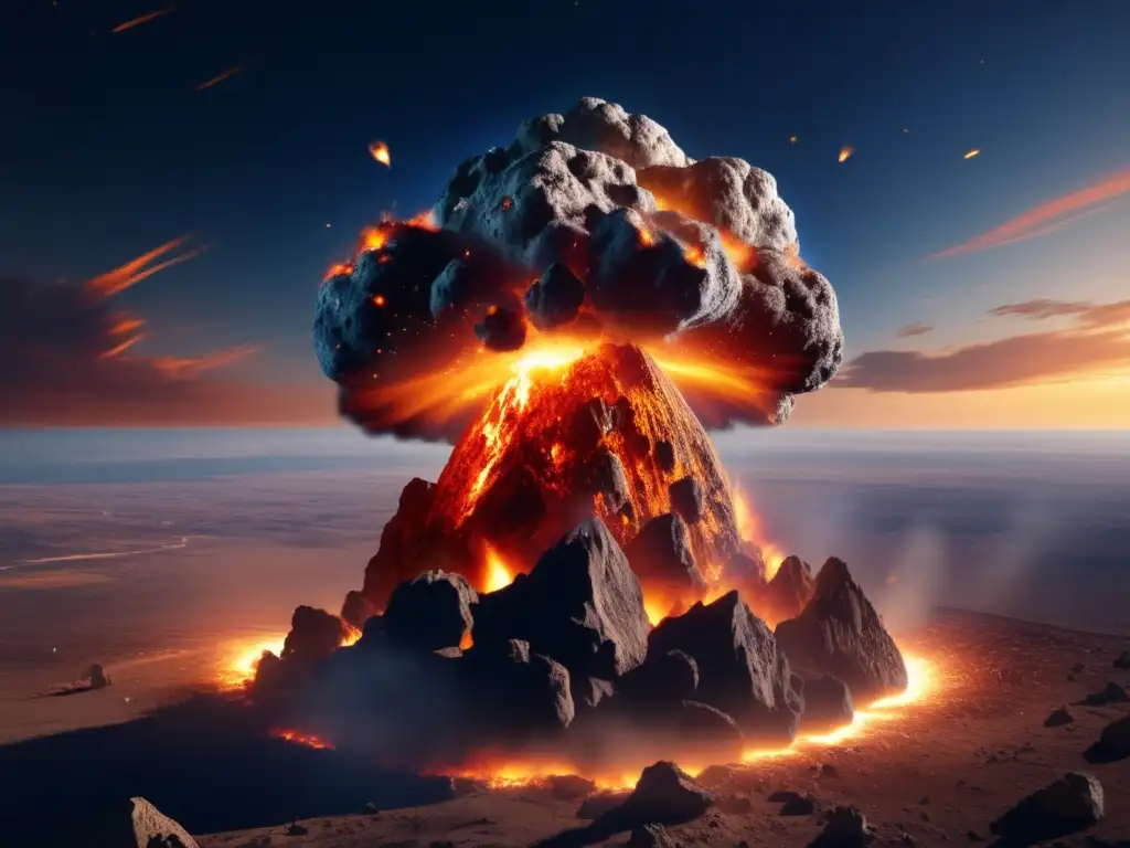 An asteroid endured by meteor impact, exploding in Earth's atmosphere with dramatic effect