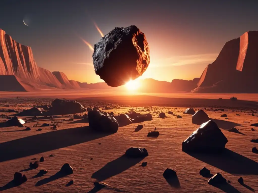 Dash - A photorealistic meteorite landing on Earth, illuminated by the setting sun, creates a sense of urgency and wonder as it plummets towards the ground