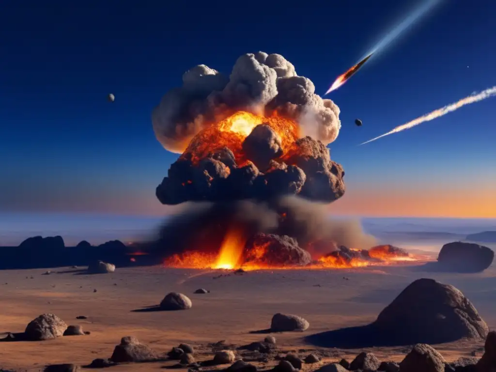 A photograph of a meteoroid's impact on Earth captures the essence of destruction and devastation