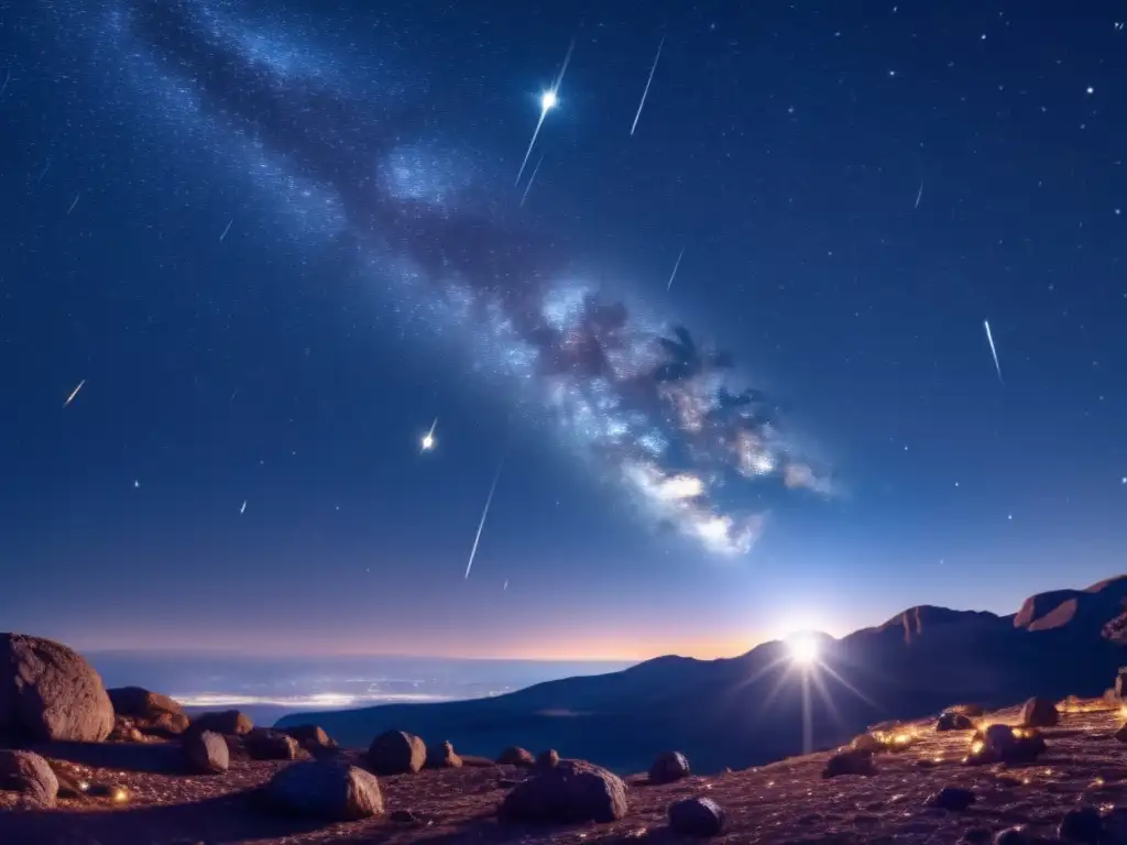 Bathed in celestial light, this ultradetailed image showcases a meteor shower's beauty and vastness, with Earth vividly framed in the background