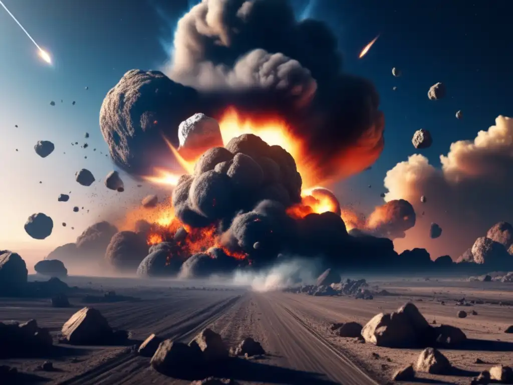 A terrifying photorealistic image of a micro asteroid impact on Earth, brutally destroying everything in its path