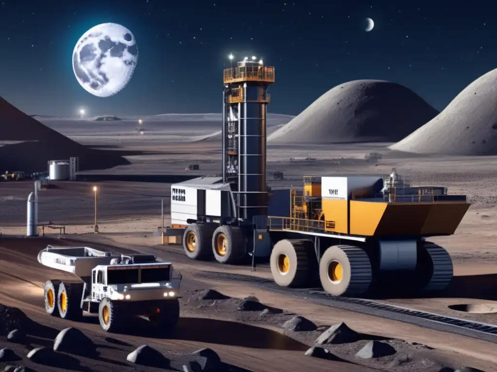 A breathtaking photorealistic image captures the harsh reality of moon mining operations