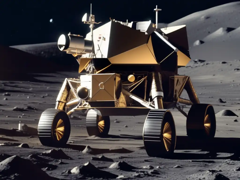 A breathtaking photorealistic image depicts a lunar module landing on the moon's surface