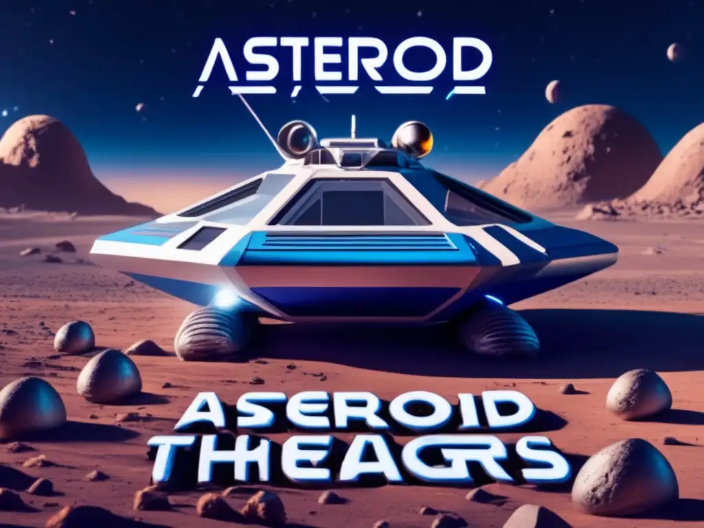 A hovercraft on the moon hovering over Mars and asteroids, the ominous 'Asteroid Threat Duck Dodgers' warning sign flashing in blue letters