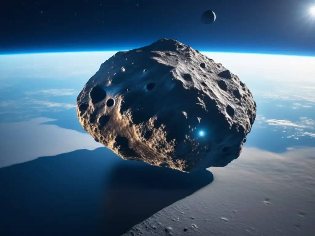An eerie, natural glow emanates from an intricate asteroid's surface, suspended in the deep blue abyss of the ocean