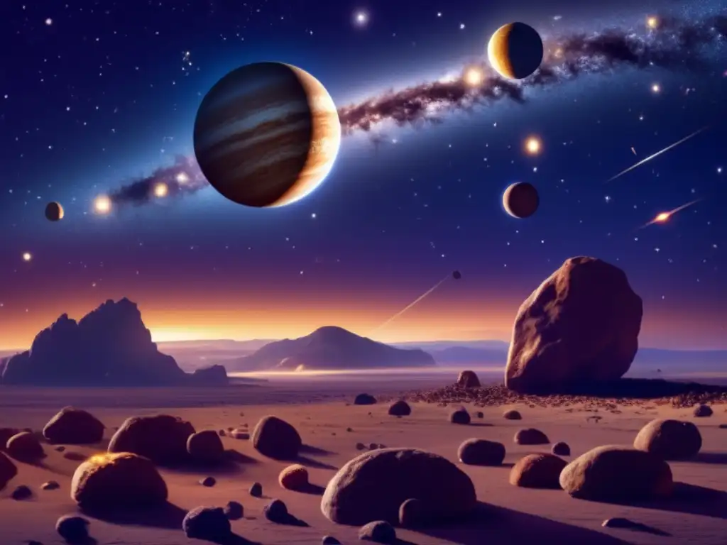 A photorealistic depiction of the night sky, complete with Hercules asteroid belt, illuminates the foreground with a warm, golden light