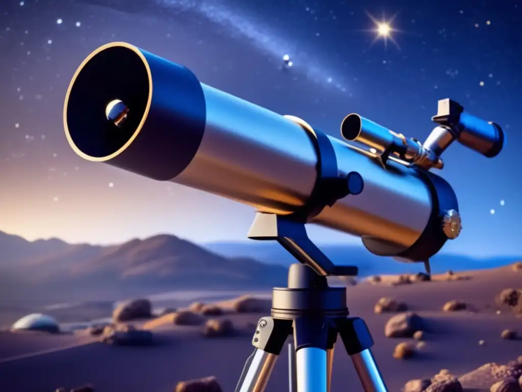 Telescope pointing to the night sky with a secure mount and tracking system, capturing high-resolution stars and planets