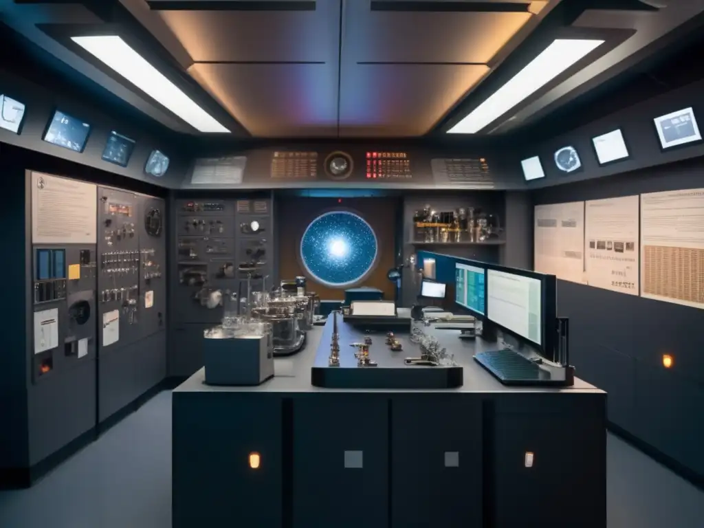 A dimly lit nuclear laboratory sits within an asteroid's antechamber