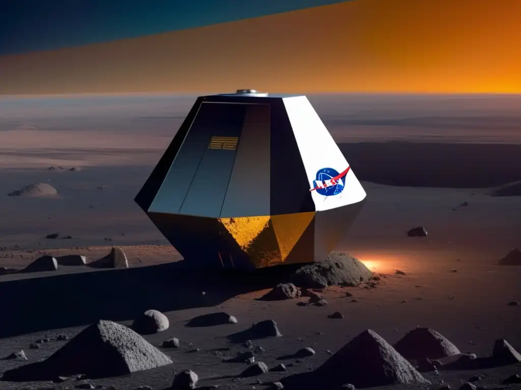 NASA's OSIRISREx spacecraft graces the surface of asteroid 101955 Bennu, bathed in golden light during a Martian sunset