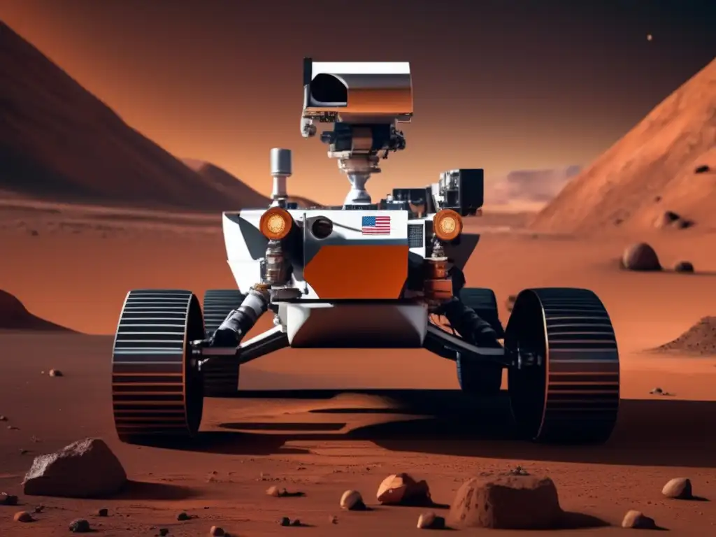 A stunning portraiture of NASA's Perseverance rover, set against the backdrop of a 3D model of Mars' barren and mysterious surface