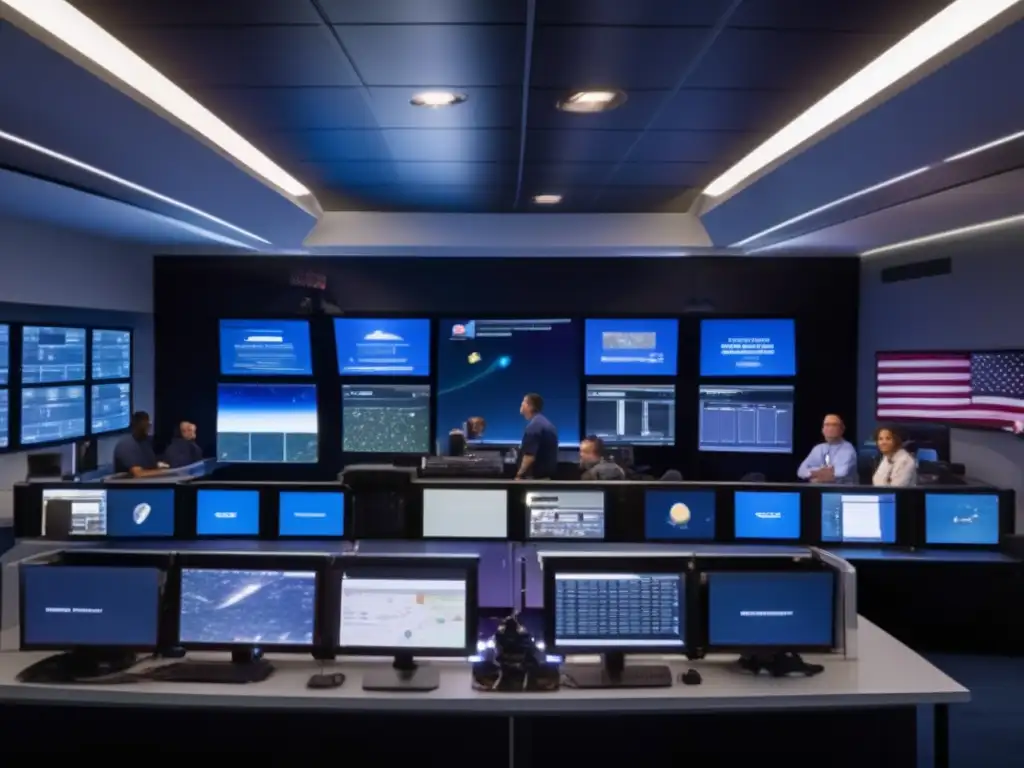 NASA team huddled around screens, monitoring asteroid imagery and preparing for rocket and ship evacuation