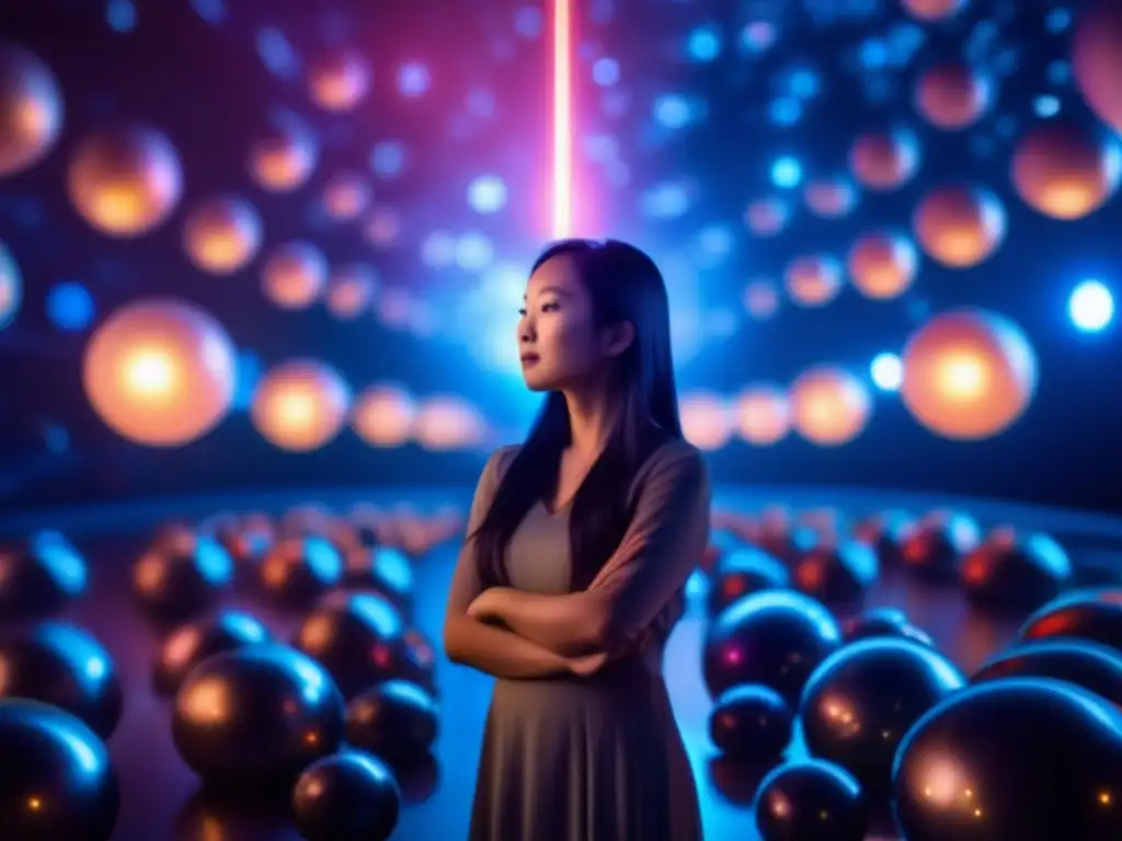 Photograph of Julie Mao in front of a mysterious vessel with protomolecule-infused objects, surrounded by deep space and flares