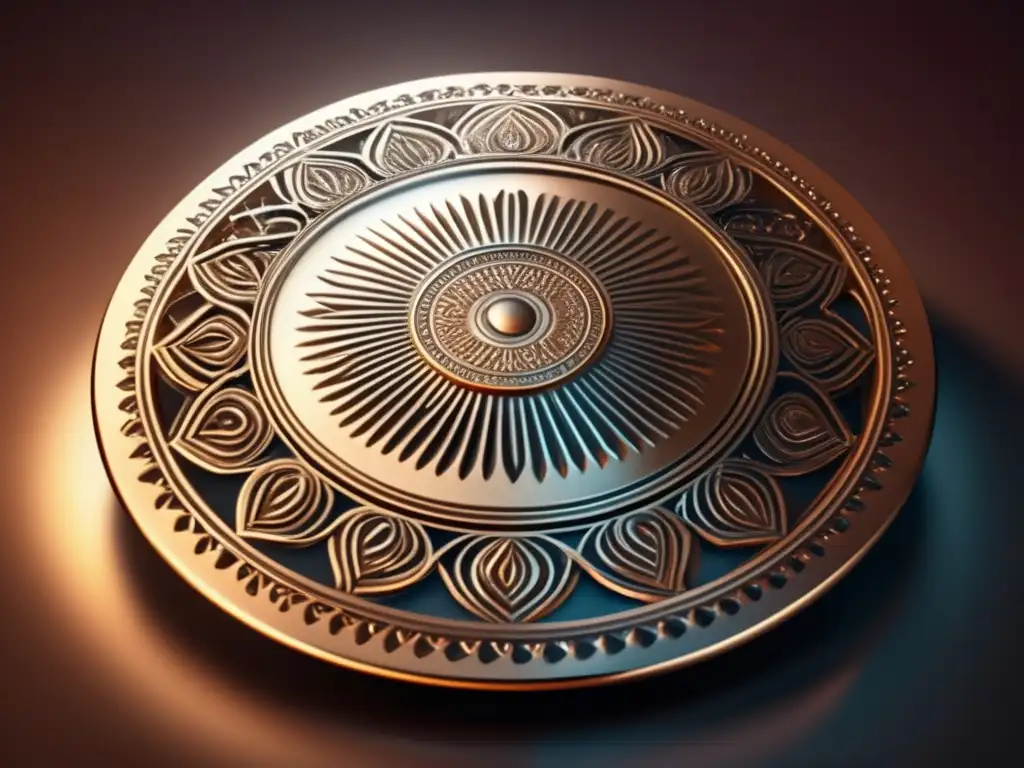 A captivating, photorealistic image of a detailed metal disk symbolizing the complexities of the psyche