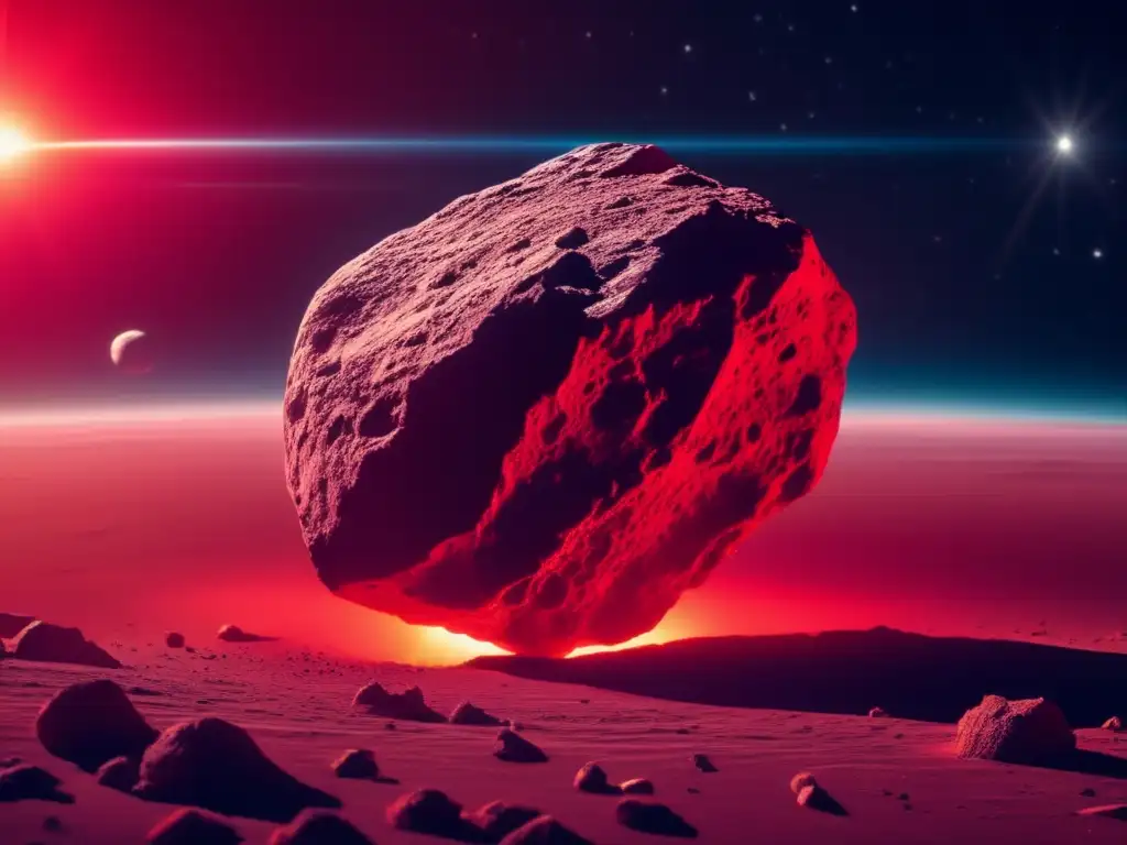 A stunning photograph of a brilliant red asteroid, streaking across the vast emptiness of space, leaving a dazzling trail in its wake