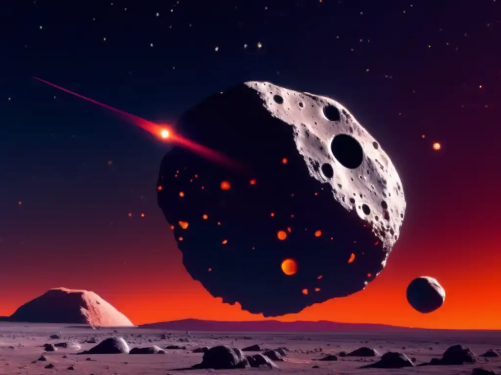 A breathtaking shot of an asteroid with a mesmerizing red and orange glow, surrounded by multiple craters and irregularities