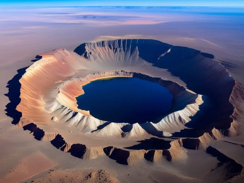 Barringer Crater, Arizona: A breathtaking view of the rim, revealing its rugged terrain with layers of rock and debris at the base