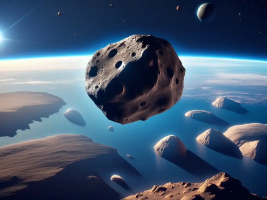 Asteroid descends towards Earth in high-detailed photorealistic rendering