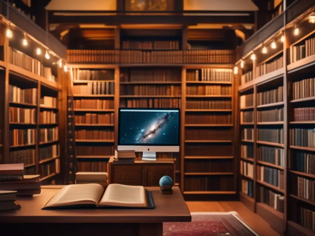 Witness a rustic library brimming with books on Abrahamic religions, ancient history, and asteroids